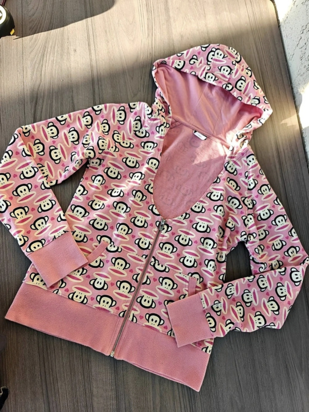 VINTAGE Y2K Paul Frank Pink Julius Monkey All Over Print Zip Up Hoodie